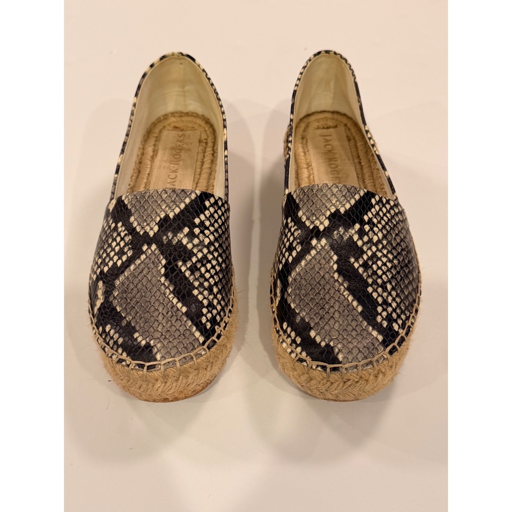 Jack Rogers Snakeskin Print Espadrille Flats Grey Black Slip On Shoes 6.5